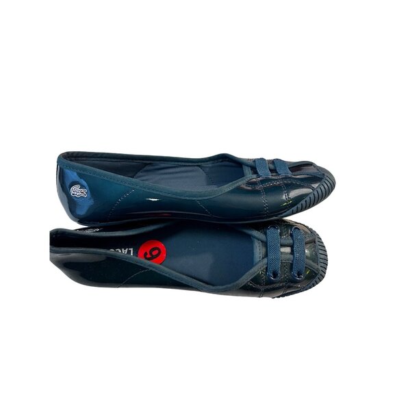 Lacoste Womens Dark Green Patent Ballet Flats Size 6 Logo - Picture 3 of 7